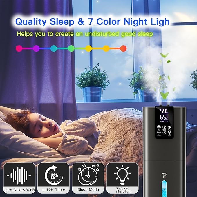 Smart Humidifiers Large Room Bedroom Home, 2.11Gal Quiet Top Fill Cool Mist - Image 7