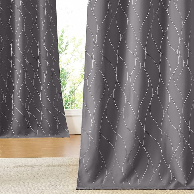 NICETOWN Blackout Curtains for Bedroom, Foil Printed Wave Lines by NICETOWN
