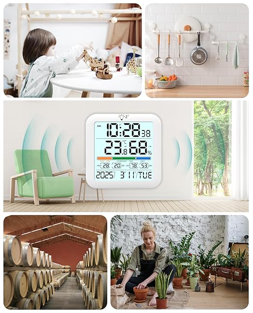 Mini Digital Indoor Thermometer Hygrometer Clock, Room Temperature Humidity - Image 7