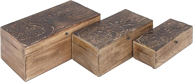 Deco 79 Mango Wood Floral Handmade Decorative Box Decorative Keepsake Boxes by Deco79
