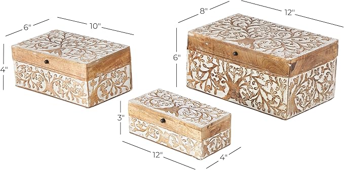 Deco 79 Mango Wood Floral Decorative Box Decorative Keepsake Boxes - Image 6