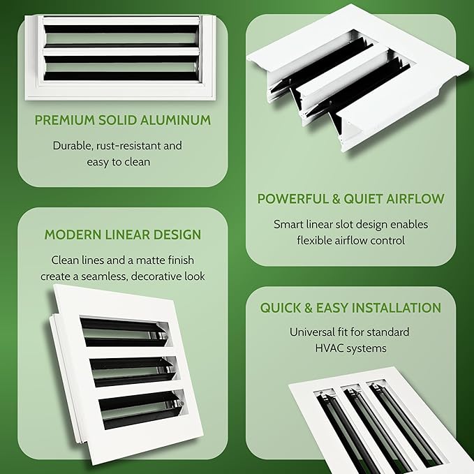 Modern Air Vent Cover 12x6 – Aluminum Linear Slot Diffuser, Decorative White - Image 6