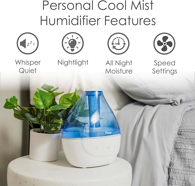 Crane Personal Ultrasonic Cool Mist Humidifier – 1.5 Liter, 8-Hour Run Time - Image 8