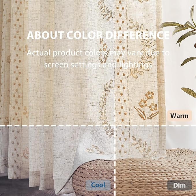 jinchan Belrose 4 Panel Curtains Set 90 Inch Length Floral Curtains Linen Blend - Image 6