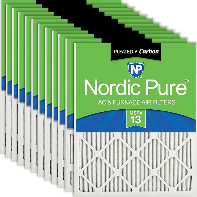 Nordic Pure 16x25x1 Pleated Pleated MERV 13 Plus Carbon Air Filters 12 Pack | by NordicPure