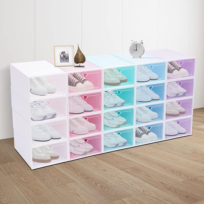 20 Pack Shoe Storage Box, Stackable Clear Plastic Shoes Organizer - Image 7