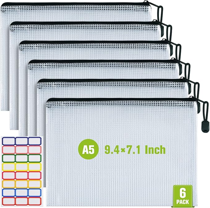 Mesh Zipper Pouch, A5 Size Tear-Resistant Document Pouch, Extra Large Zip File by AstenInc