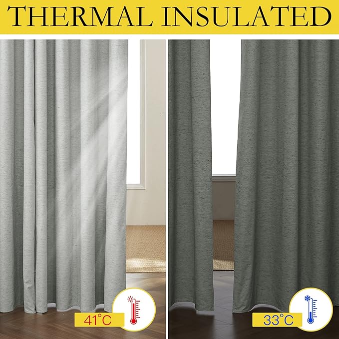 NICETOWN Grey Long Linen Full Shade Panels, Pair of Thermal Insulated & Energy - Image 3