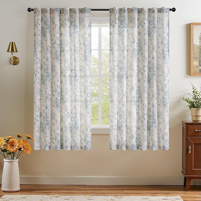 jinchan Linen Blend Curtain Floral Curtains - Image 2