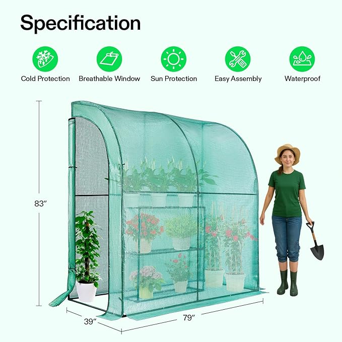 VIVOSUN Lean-to Greenhouse, 6.6’ x 3.3’ x 6.9’ Portable Wall House - Image 2