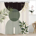 Dark Green Boho Shower Curtain 72Wx72H Black Bohemian Modern Abstract Plant by MitpokBrand