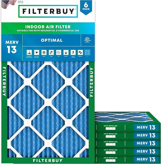 Filterbuy 10x25x1 Air Filter MERV 13 Optimal Smoke & Allergy Defense, by Filterbuy
