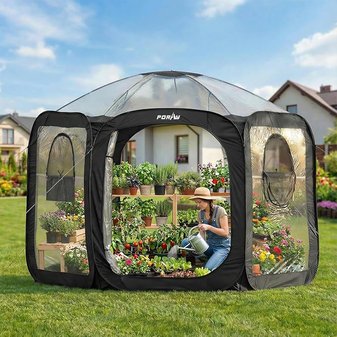 Porayhut Pop Up Greenhouse Tent, Portable Large Walk-in Plant House 10’X10’ by porayhut