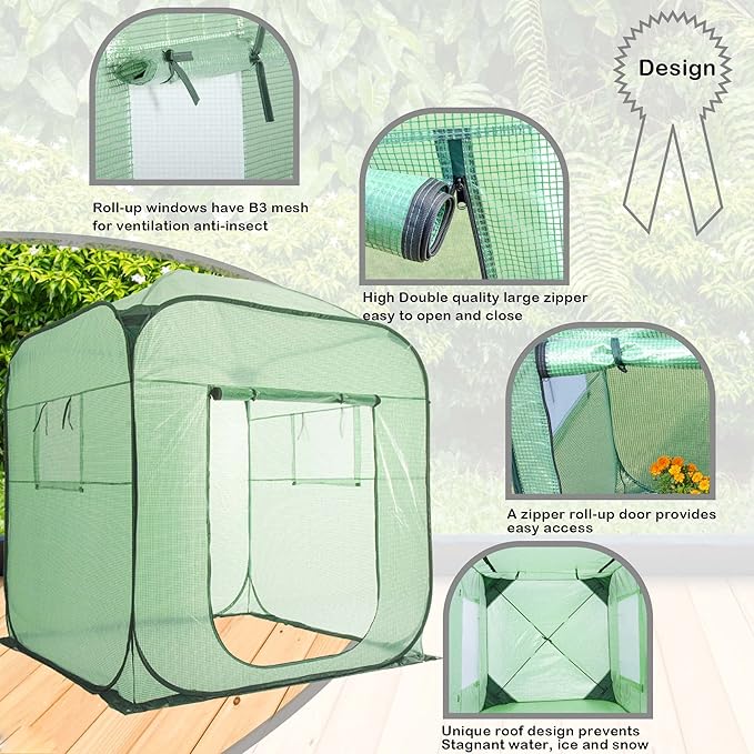 Porayhut Pop Up Greenhouse Tent, Portable X-Large Walk-in Flower House - Image 5