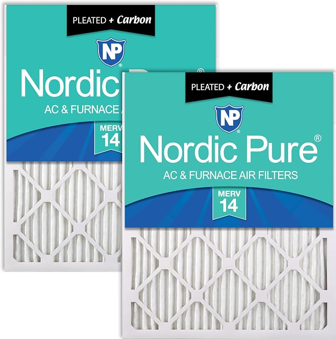 Nordic Pure 14x30x1 Pleated MERV 14 Plus Carbon Air Filters 2 Pack | Actual by NordicPure