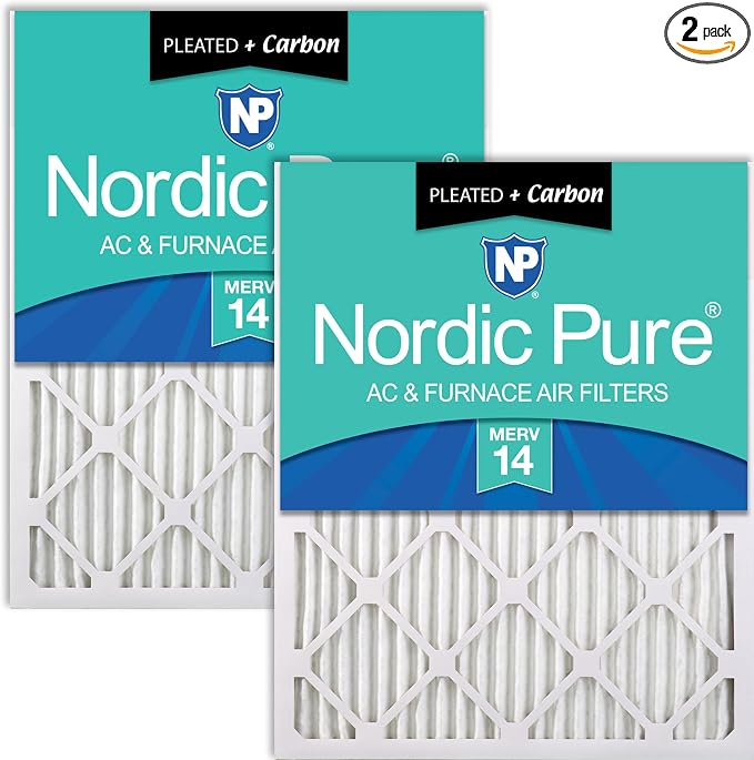 Nordic Pure 20x25x1 Pleated MERV 14 Plus Carbon Air Filters 2 Pack | Actual by NordicPure