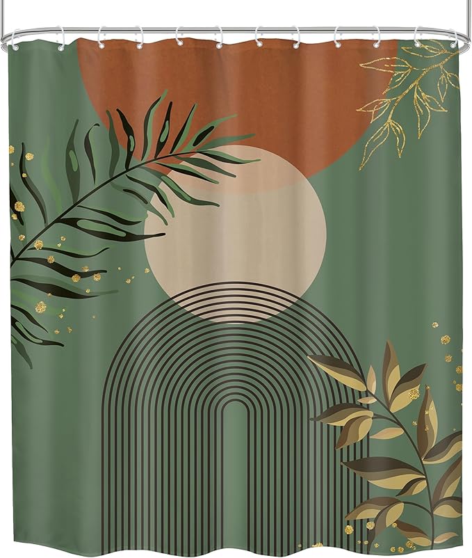 Boho Dark Green Shower Curtain 60Wx72H Abstract Bohemian Mid Century Minimalist - Image 8