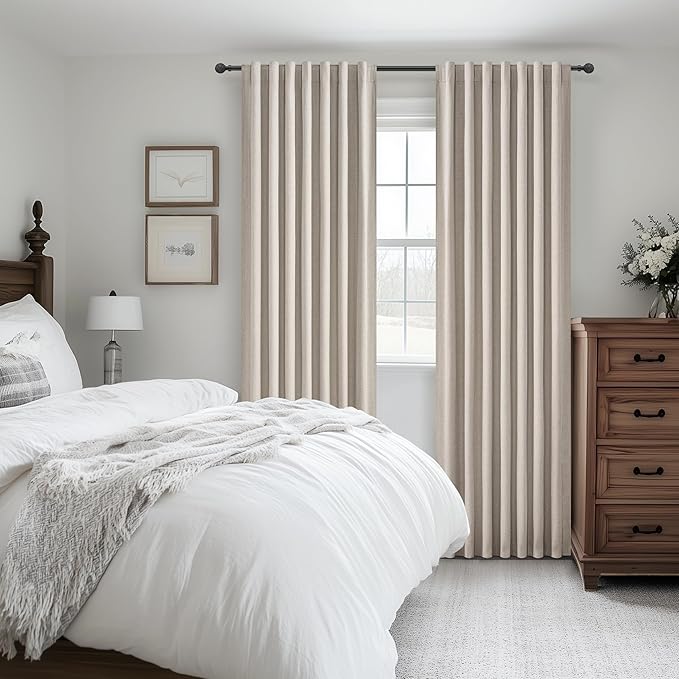 Grey Flax Extra Long Curtains 120 inch Length 2 Panels Set, Hook Belt&Rod - Image 6