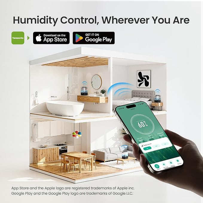 Smart Humidifiers for Bedroom Home, 6L Cool Mist Top Fill Humidifier Large Room - Image 4