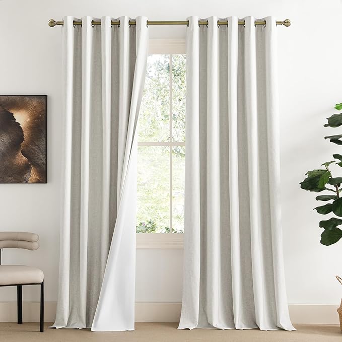 NICETOWN Extra Long Linen 100% Blackout Curtains 120 inches Length 2 Panels Set by NICETOWN