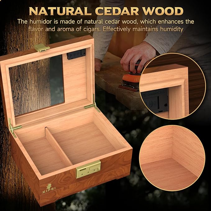 XIFEI Cigar Humidor Box, Cedar Wood Desktop Cigar Case - Image 5