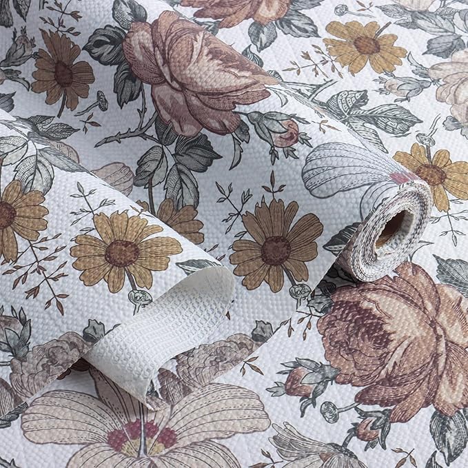 Floral Drawer Shelf Liners, 16IN x 20FT Non Adhesive and Strong Non-Slip by Amiitay