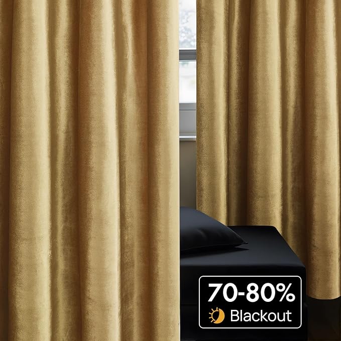 BULBUL Velvet Gold Curtains 96 inch Length- Living Room Blackout Thermal Window - Image 4