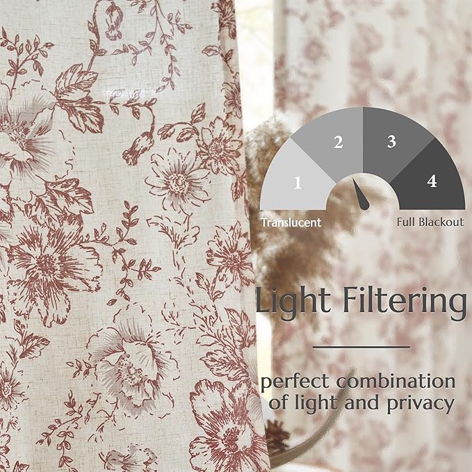 jinchan Linen Blend Curtain Floral Curtains - Image 5