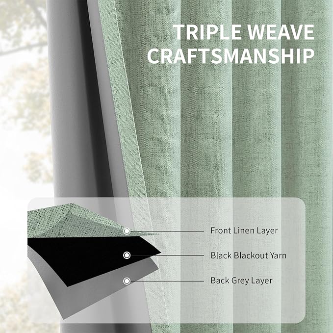 CUCRAF Linen 100% Blackout Curtains 72 Inch Length 2 Panels Set, Back Tab and - Image 6