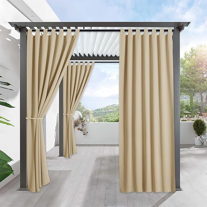 RYB HOME Outdoor Curtains for Patio Waterproof Tab Top Block Sunlight Thermal by RYBHOME
