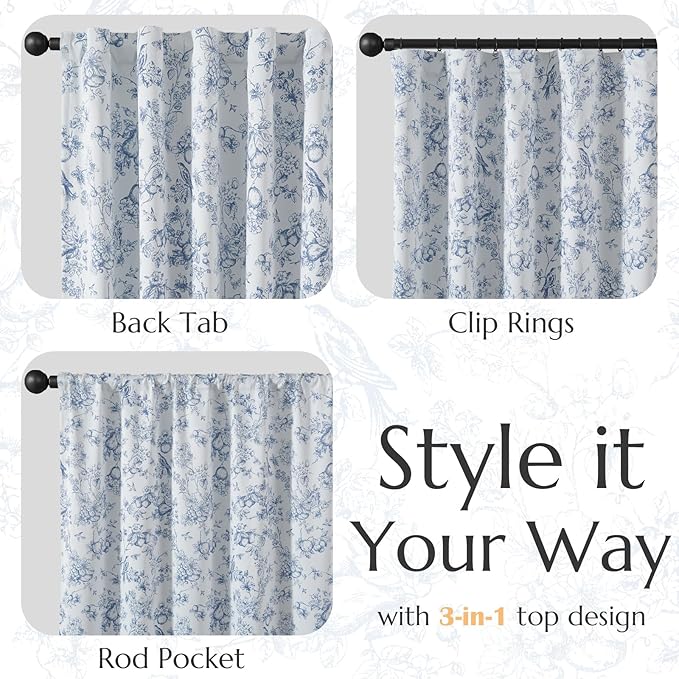 jinchan 95% Blackout Floral Curtains 63 Inch Length, Printed Flower Blue - Image 7