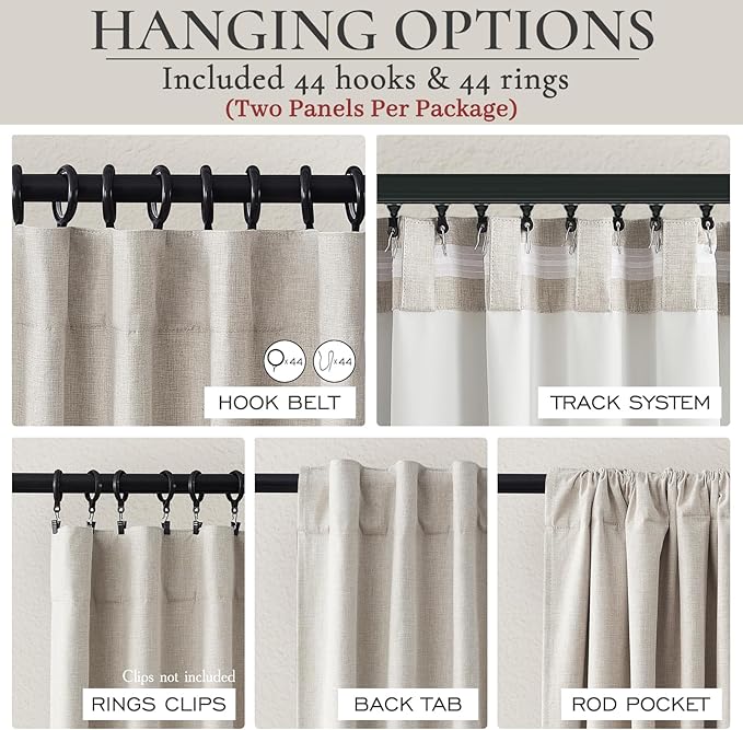 Blackout Curtains 70 Inches Extra Wide Natural Linen Curtains 84 Inch Length - Image 4