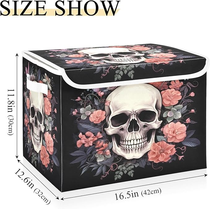 xigua Skull Storage Bins with Lids and Carrying Handle, Foldable Storage Boxes - Image 3