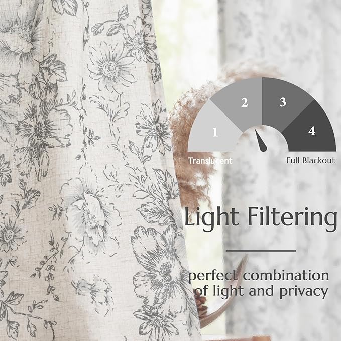 jinchan Linen Blend Curtain Floral Curtains - Image 3
