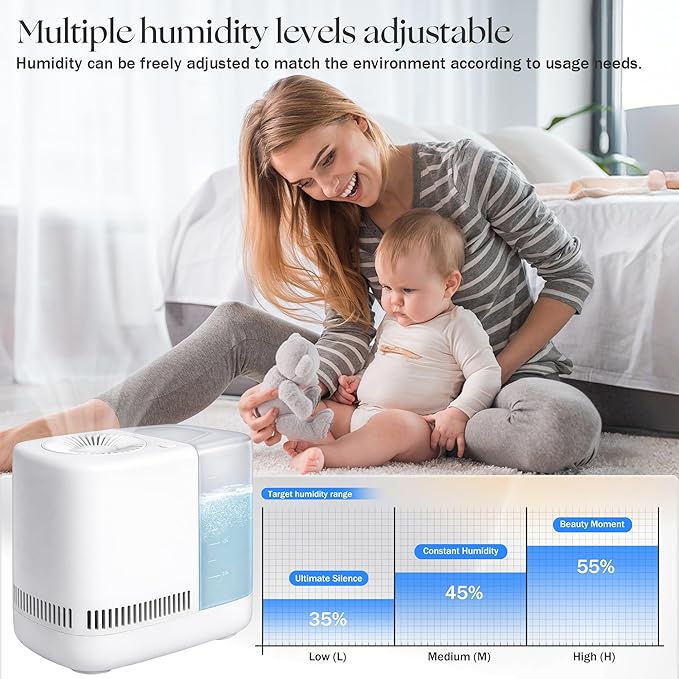 Evaporative Humidifier for Bedroom – Dishwasher Safe, No White Dust, Smart - Image 3