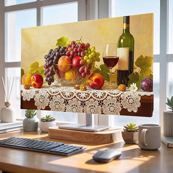 Rustic Grape Peach Apples Wine Indoor TV Cover, Elastic TV Screen Protector - Image 5