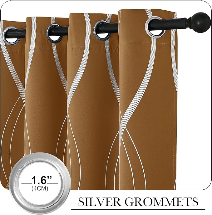 NICETOWN Gold Brown Blackout Fall Pattern Curtains - Image 3