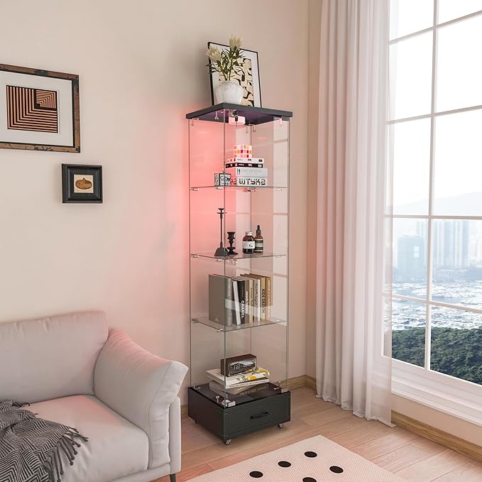 Yoluckea 4 Tiers Glass Display Cabinet - Image 8