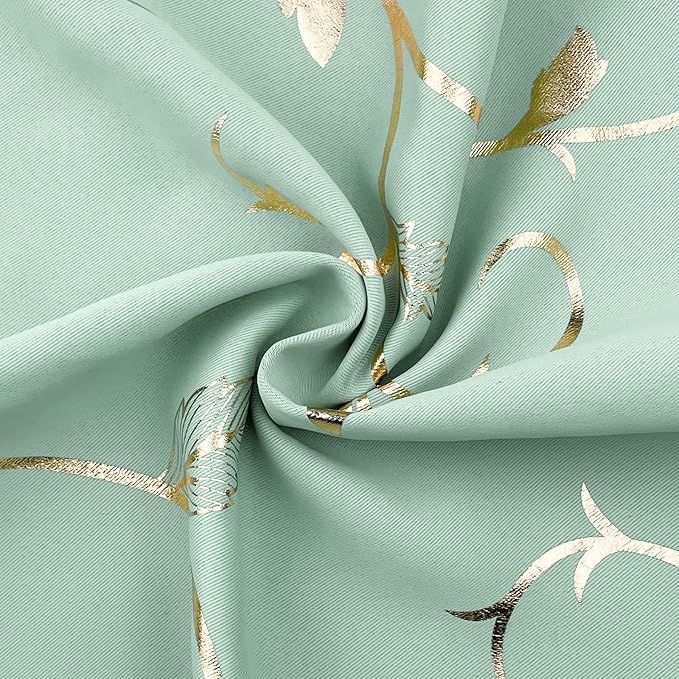BUHUA Blackout Curtains Gold Foil Print Flower Vine Grommet Drapes, Room - Image 6