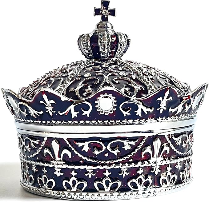 Crown Shape Jewelry Chest, Yurt Style Vintage Metal Gem Box, Round Alloy Retro by Unknown