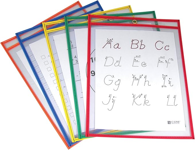 C-Line Reusable Dry Erase Pockets, 9 x 12 Inches, 5 Pockets per Pack - Image 2