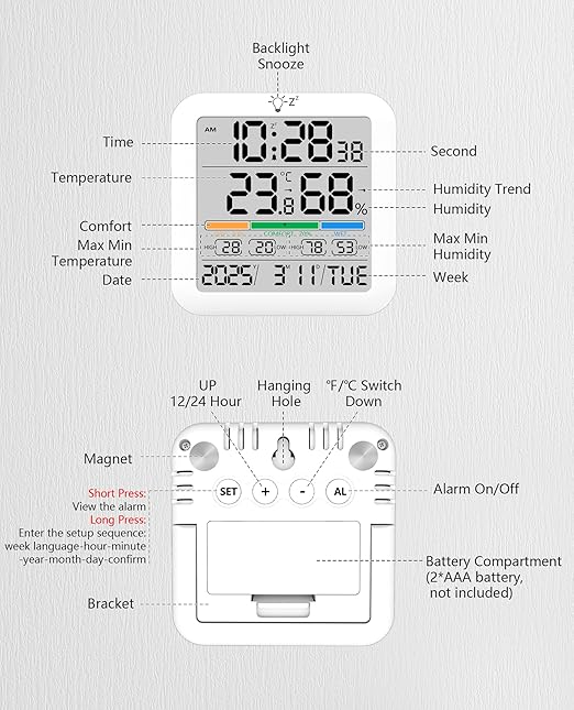 Mini Digital Indoor Thermometer Hygrometer Clock, Room Temperature Humidity - Image 8