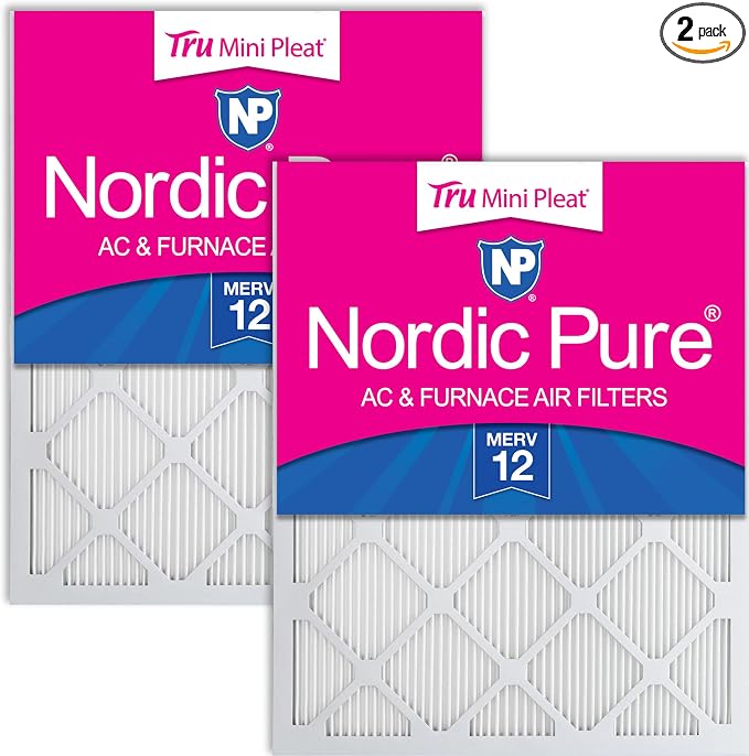 Nordic Pure 25x25x1 Tru Mini Pleat MERV 12 AC Furnace Air Filters 2 Pack | by NordicPure