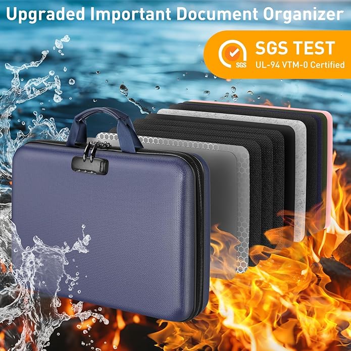 Fireproof Document Organizer Bag, 5200℉ File Organizer Safe Box, Hard Shell - Image 4