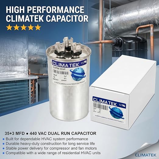 ClimaTek 35 + 3 MFD 370/440 Volt Dual Run Capacitor CAP99-3534R | 35/3 VAC | - Image 2