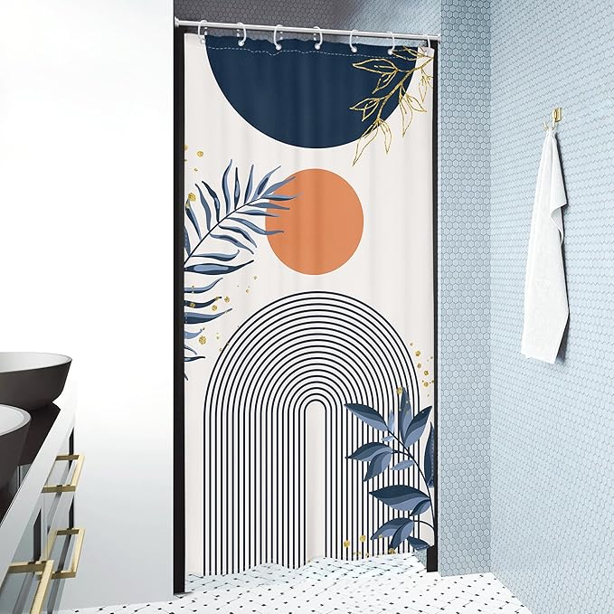 Small Stall Boho Shower Curtain 36Wx72H Navy Blue Modern Bohemian Mid Century - Image 3