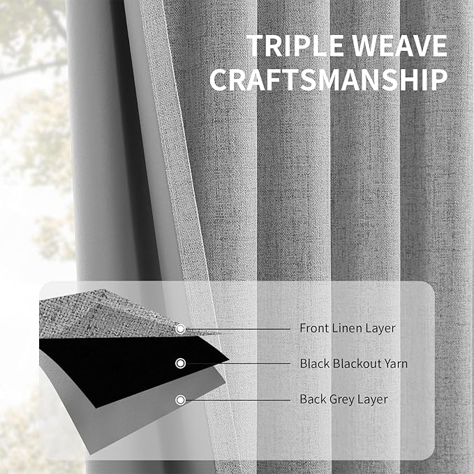 CUCRAF Linen 100% Blackout Curtains 120 Inch Length 2 Panels Set, Back Tab and - Image 6