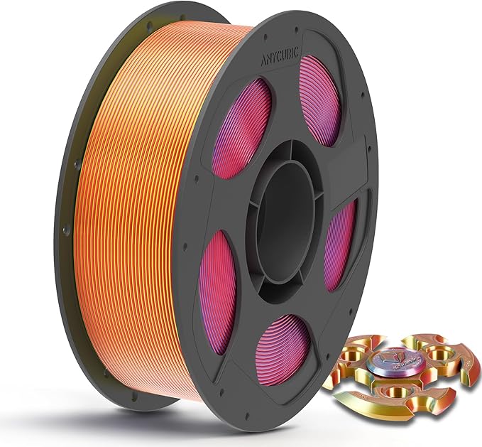 ANYCUBIC Silk Tri Color Pla Filament, 3-in-1 Chrome Coextrusion Color Change 3D by ANYCUBIC