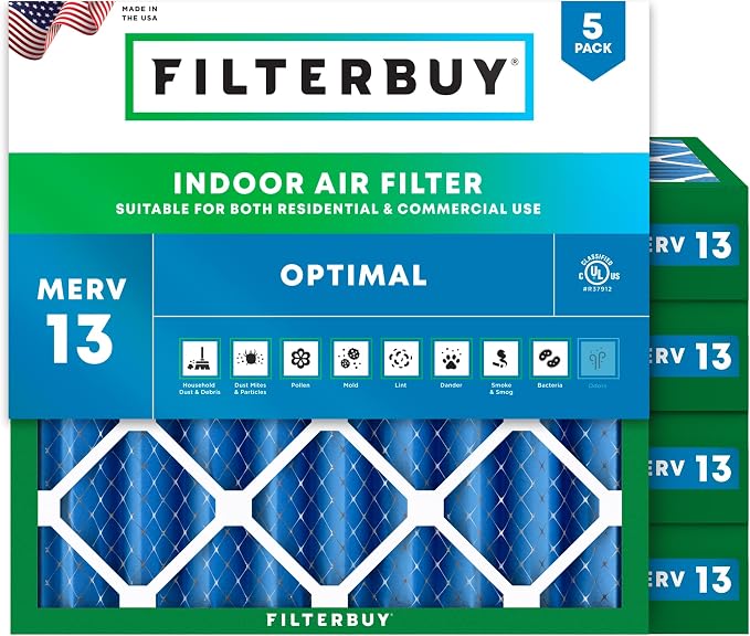 Filterbuy 24x24x4 Air Filter MERV 13 Optimal Smoke & Allergy Defense, by Filterbuy