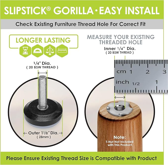 Slipstick Gorilla Outdoor Adjustable Furniture Levelers Weatherproof Screw in - Image 4